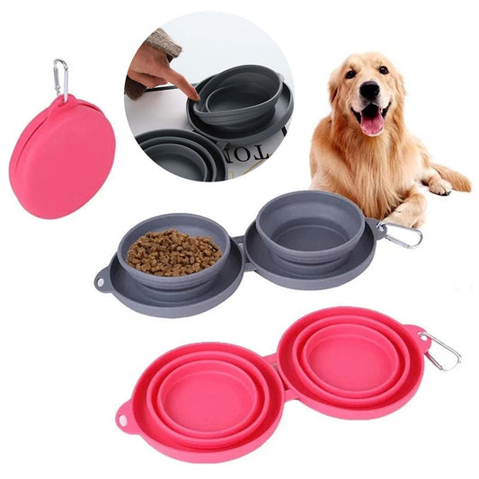 Rubber Foldable Double Pet Feeding Bowl - Pawtique Pet Store